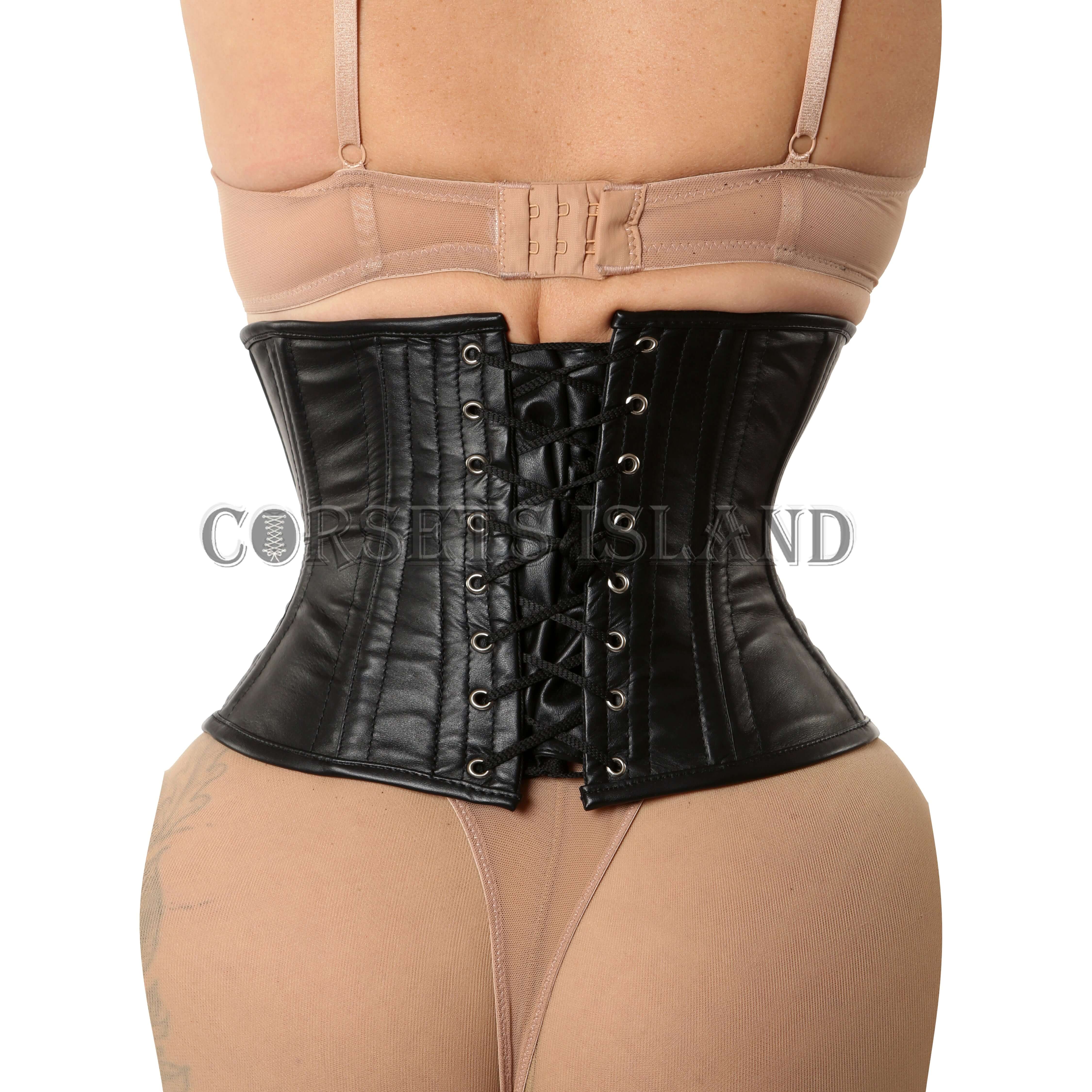 Back Lace Up Black Leather Waist Cincher 