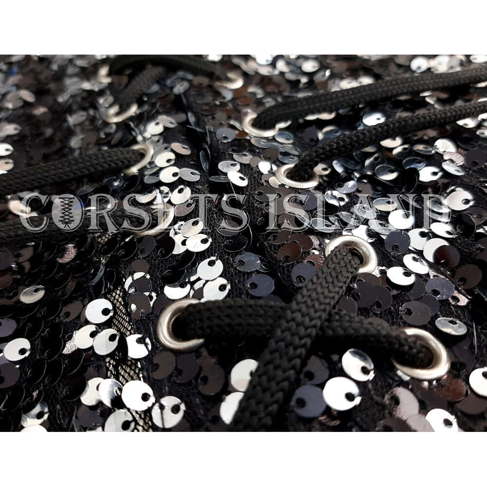 Black Sequin Steel Boned Underbust Corset