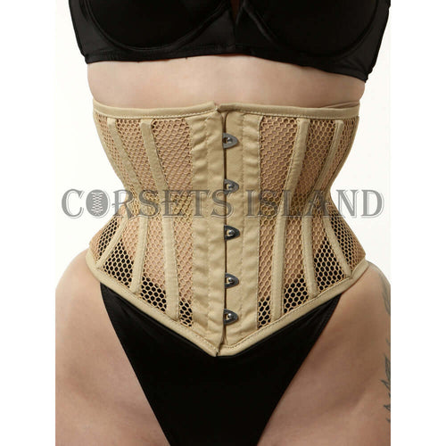 Beige Mesh Steel Boned Waspie Corset – Breathable Waist Trainer
