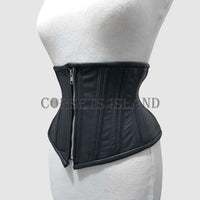 Black Leather Front Zipper Corset for Waist Training & Shaping