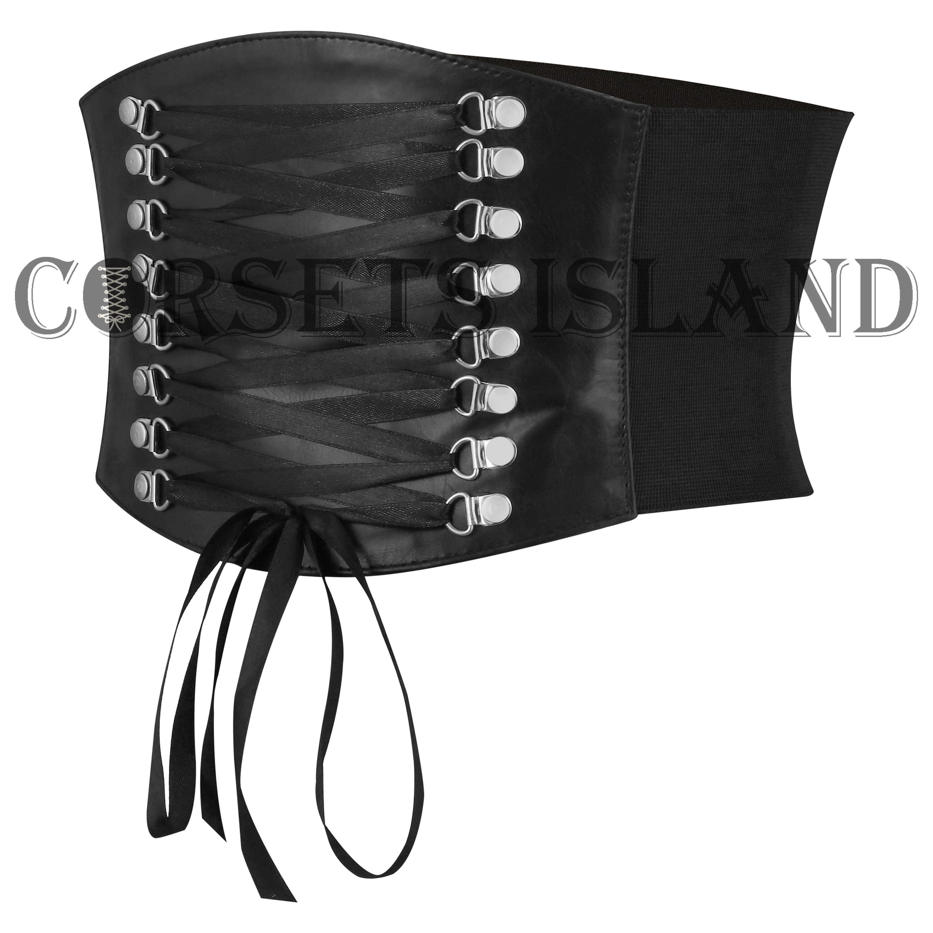 Black Laced Leather Women's Corset Elastic Belt for Styling