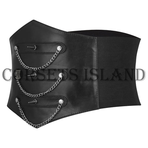Black Leather Gothic Corset Belt with Chains - Plus Size