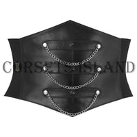 Black Leather Gothic Corset Belt with Chains for Women - Plus Size