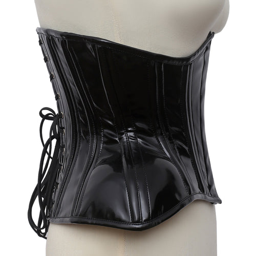 Black PVC Steel Boned Underbust Corset