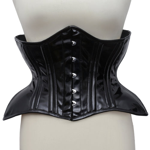 Black PVC Steel Boned Underbust Corset for Waist Shaping