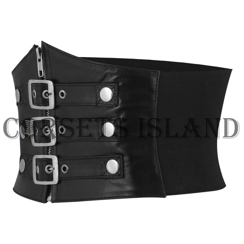 Black Zipper Buckle Corset Belt for Women 