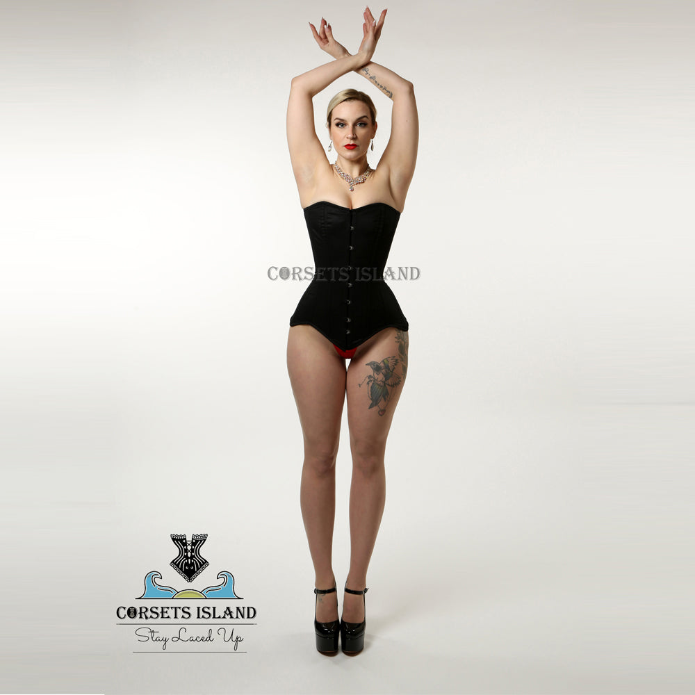 Penelope - Cotton Steel Boned Overbust Long Line Corset | All Colors
