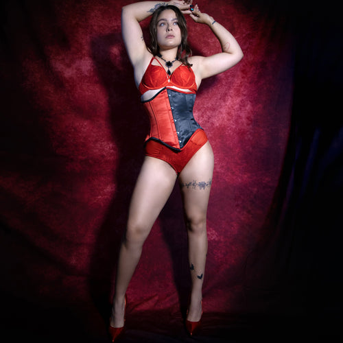 Mina - Korsett aus Harlekin-Satin mit Stahlstäbchen