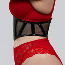 Sloane – Schwarzer Korsettgürtel aus PVC und Mesh