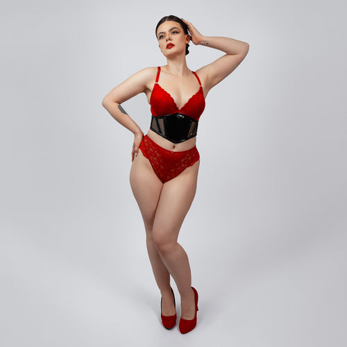 Sloane – Schwarzer Korsettgürtel aus PVC und Mesh