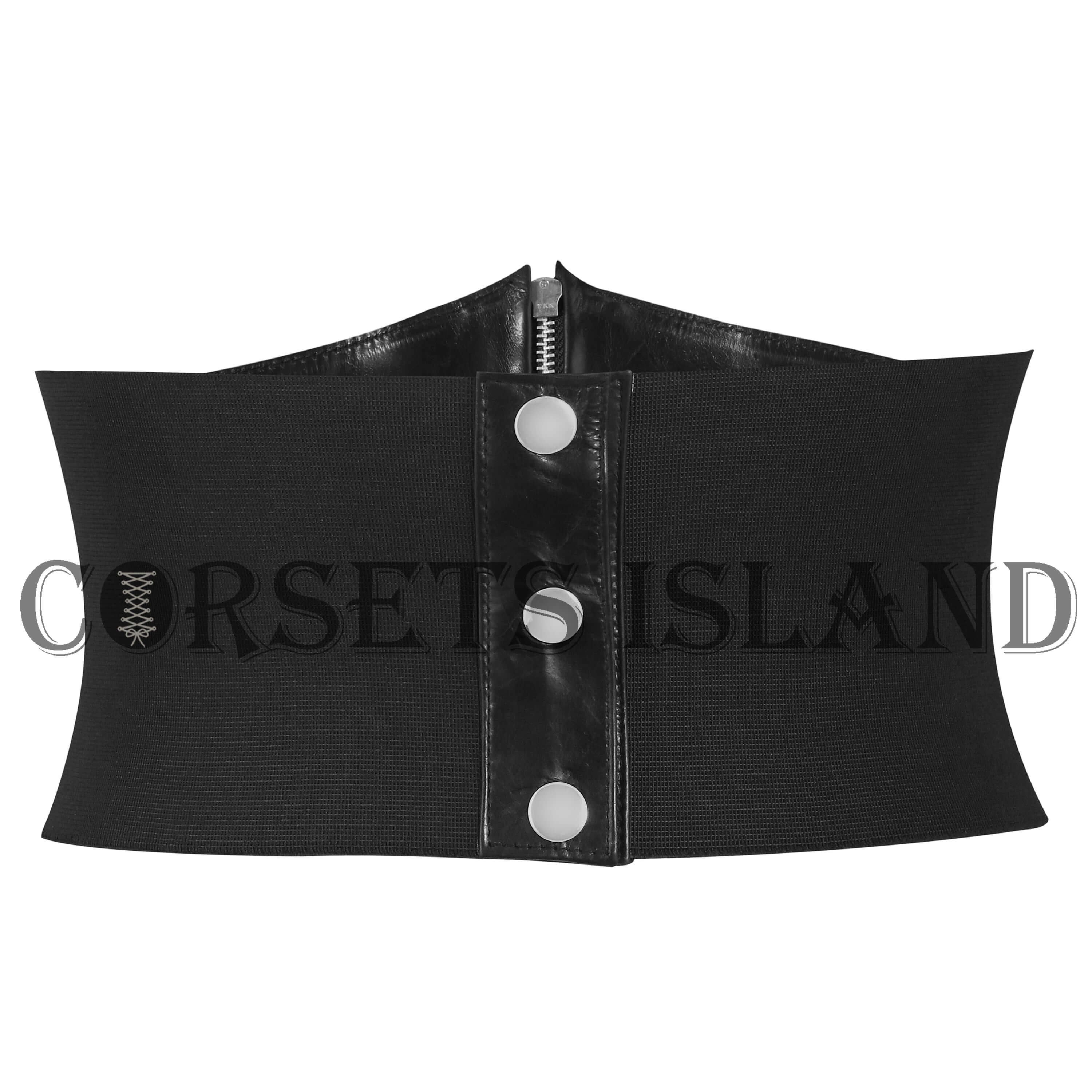 Leather Black Womens Elastic Buckle Zipper Corset Belt