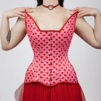 Quinn - Lestat shape - Double Steel Boned Pink Red Heart Pin-up Corset