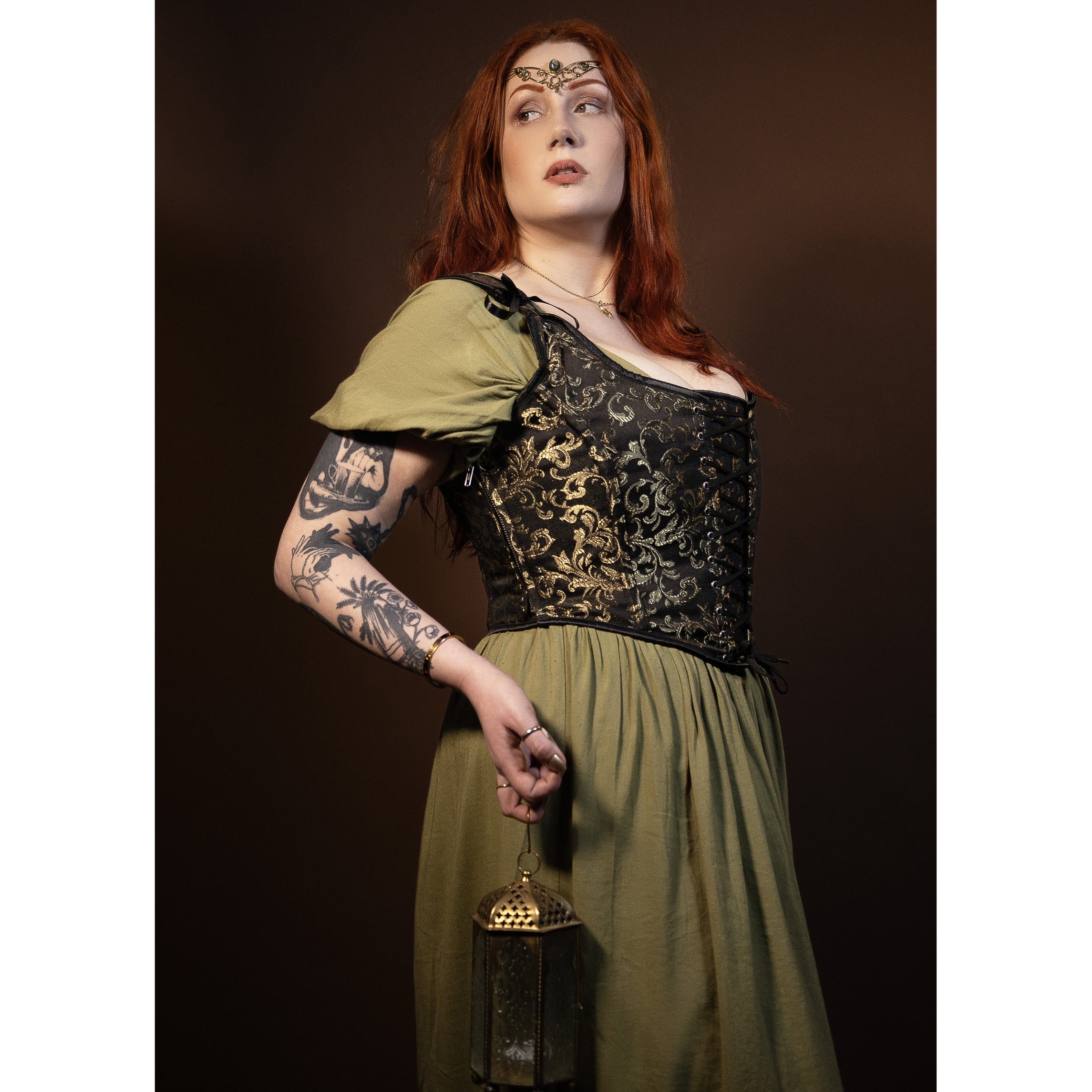 Guinevere - Black Gold Brocade Renaissance Faire Corset