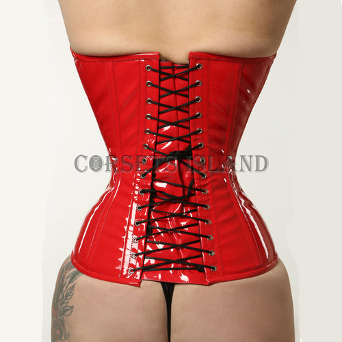 Red PVC Overbust Waist Trainer Corset for Waist Shaping and Style
