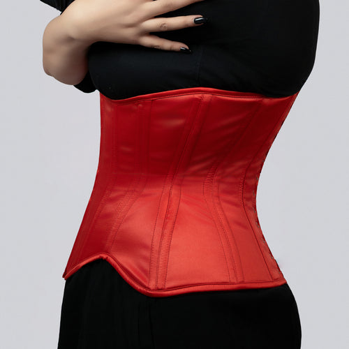 Red Satin Corset Steel Boned