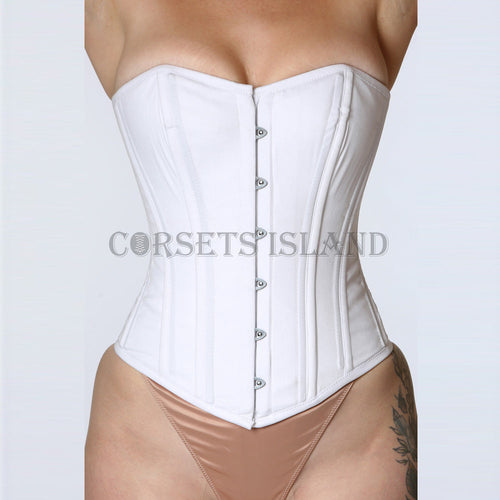 White Overbust Steel Boned Corset for Waist Training & Bridal Wear
