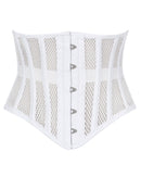 alice white mesh underbust waspie corset front view hook and eye closure corsets island