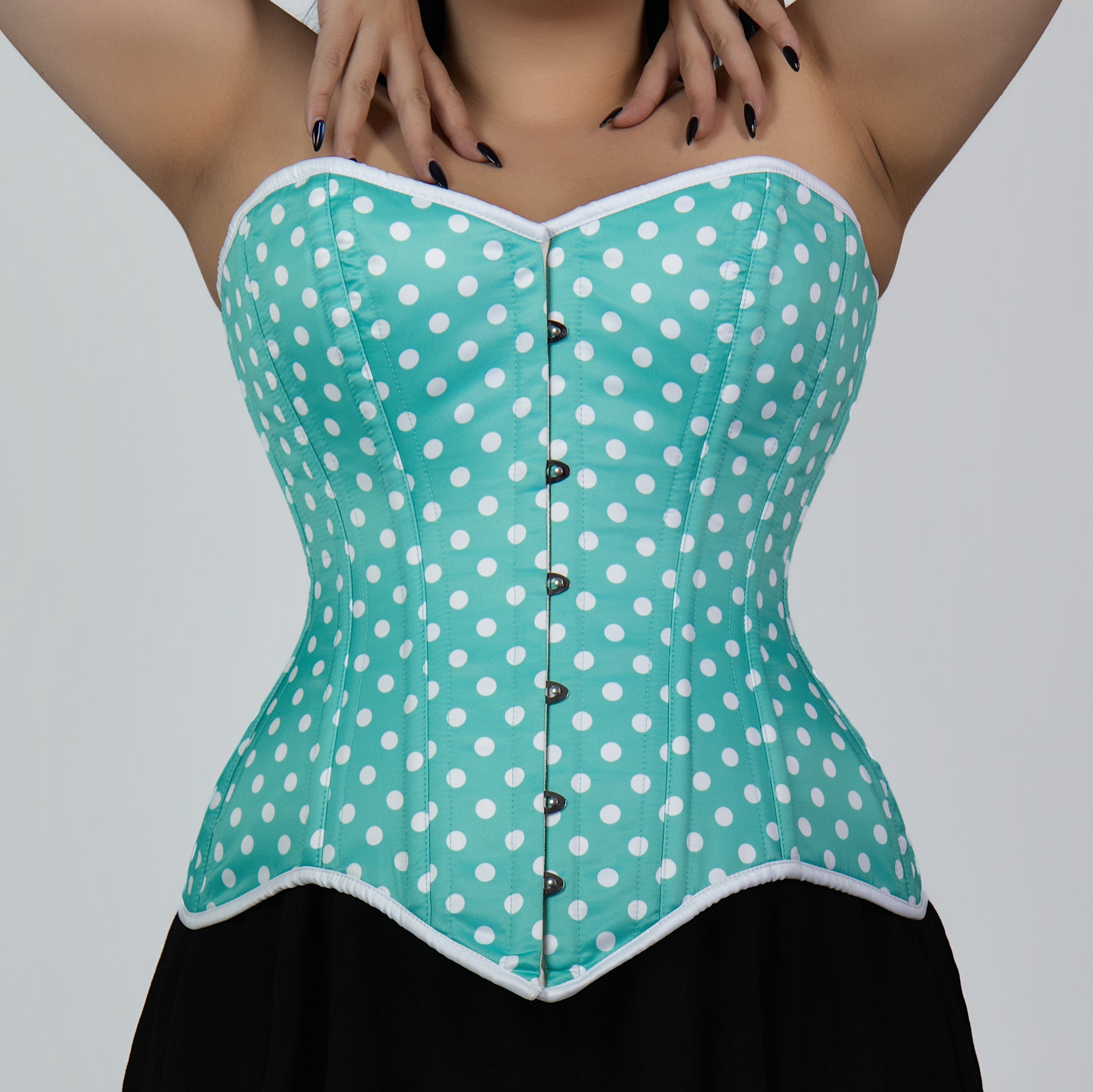 Jessica - Mint Green Polka Dot Pin Up Overbust Corset