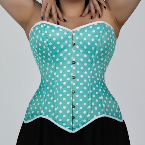 Jessica - Mint Green Polka Dot Pin Up Overbust Corset