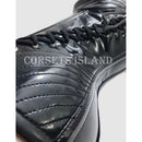 black pvc overbust corset lace-up eyelet closeup - corsets island