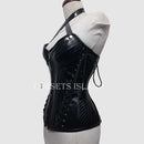 black pvc overbust corset side view halter strap - corsets island