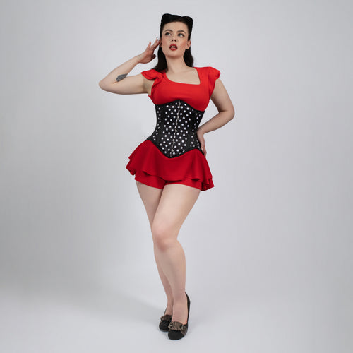 Mina - Black White Polka Dot Pin Up Underbust Waist Training Corset