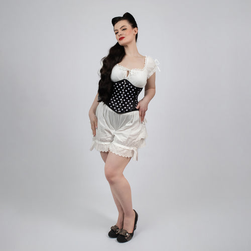 Lily - Black White Polka Dot Pin Up Steel Boned Waspie Corset