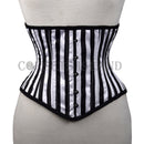 black and white striped waspie corset - alice satin steel boned - corsets island