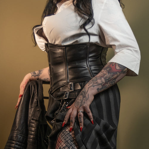 Lily - Leather Steel Boned Diamond Waspie Corset | All Colors