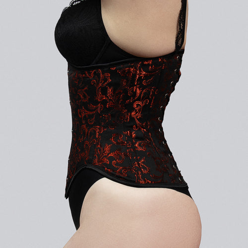 brocade underbust corset hourglass shape side profile - corsets island