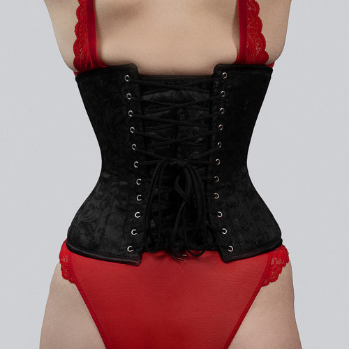 brocade underbust corset lace-up closure closeup detail - corsets island