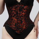 brocade underbust corset red black floral hook and eye closure - corsets island