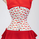 Susan - White Red Cherry Print Pin Up Corset with Adjustable Side Lacing