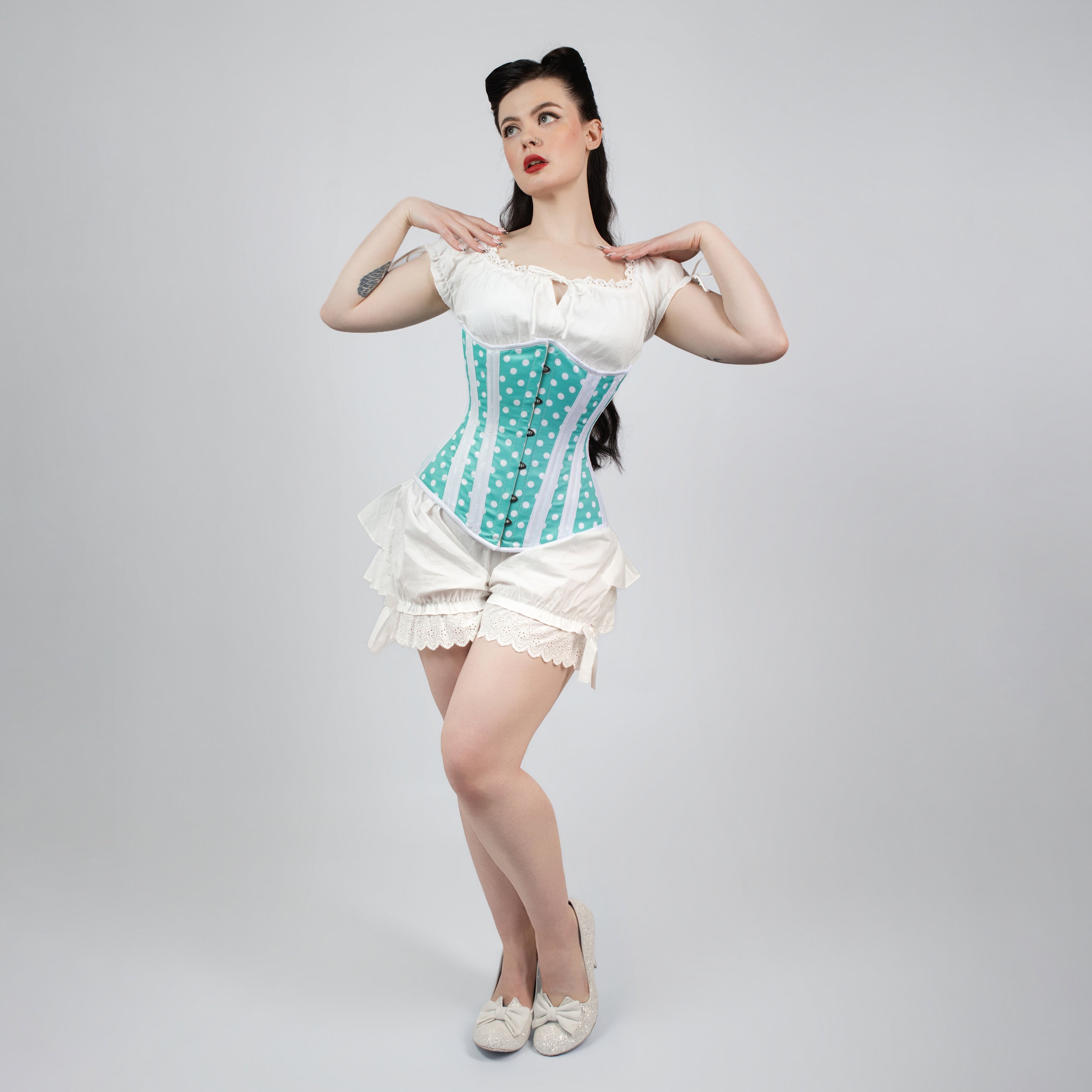 Susan - Mint Green White Polka Dot Pin Up Hourglass Corset
