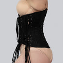 Side view of black steel boned underbust corset showing back lacing and side eyelet panels -- Daphne by Corsets Island