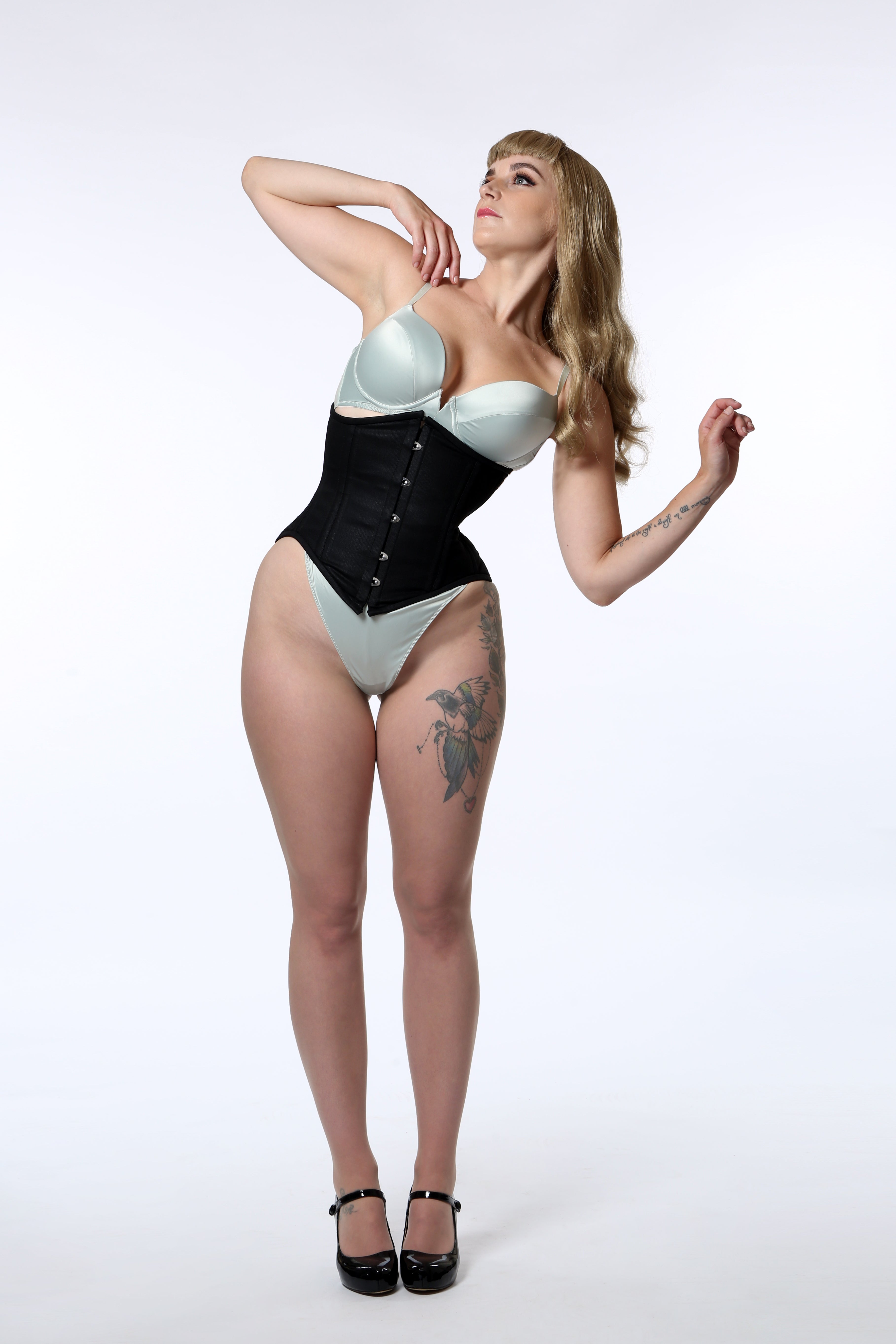 mina black cotton steel boned underbust corset full body waist training corsets island