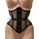 mina black mesh waist training corset front view hook and eye closure corsets island