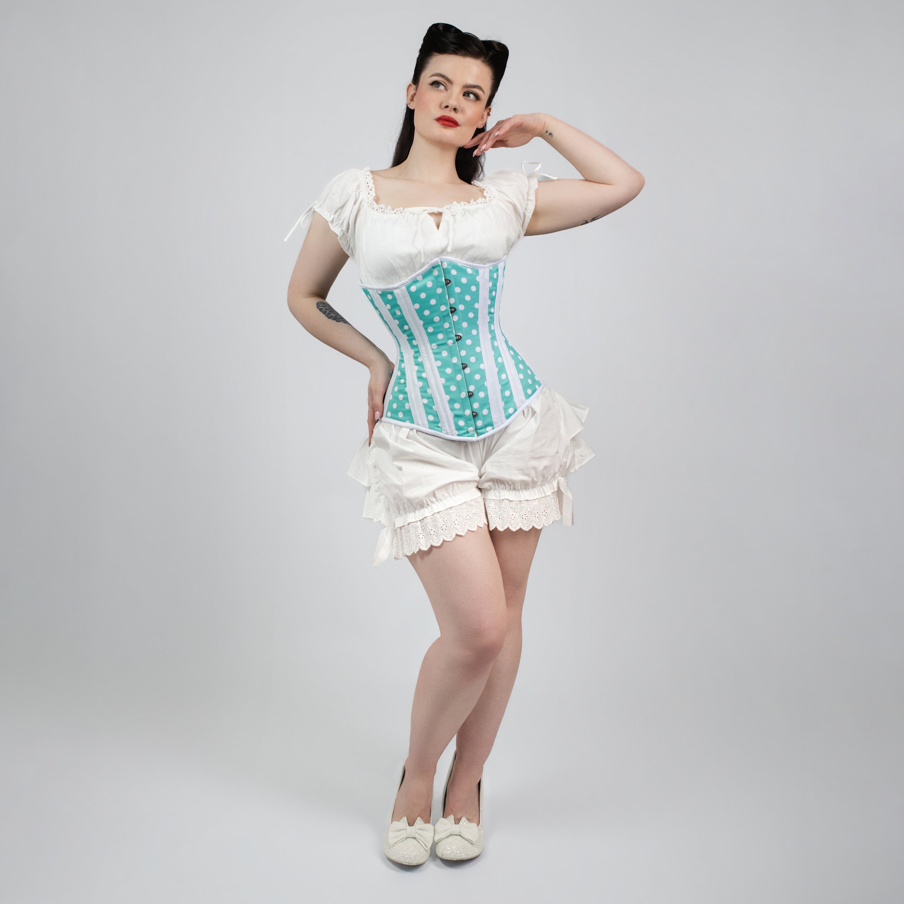 Susan - Mint Green White Polka Dot Pin Up Hourglass Corset