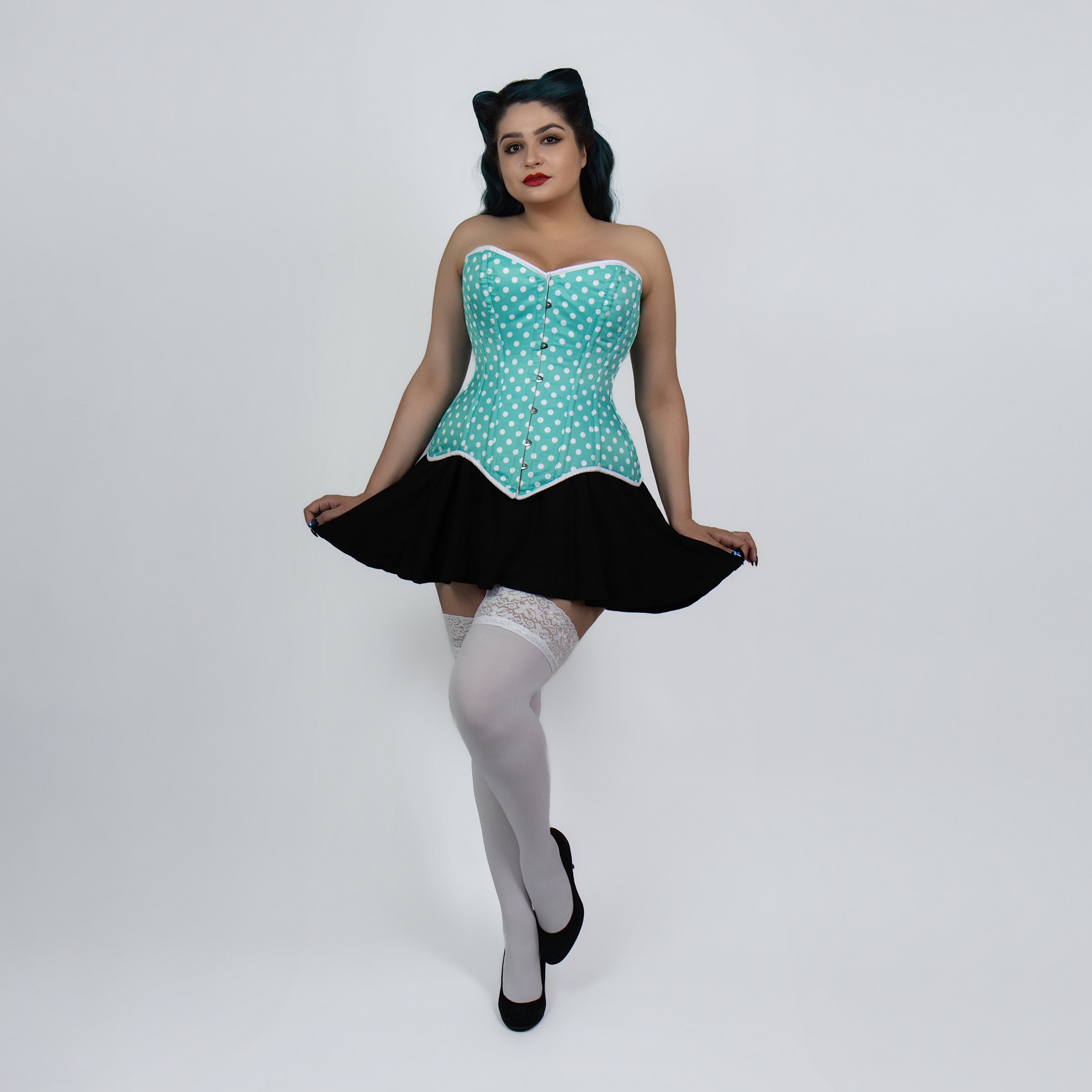 Jessica - Mint Green Polka Dot Pin Up Overbust Corset