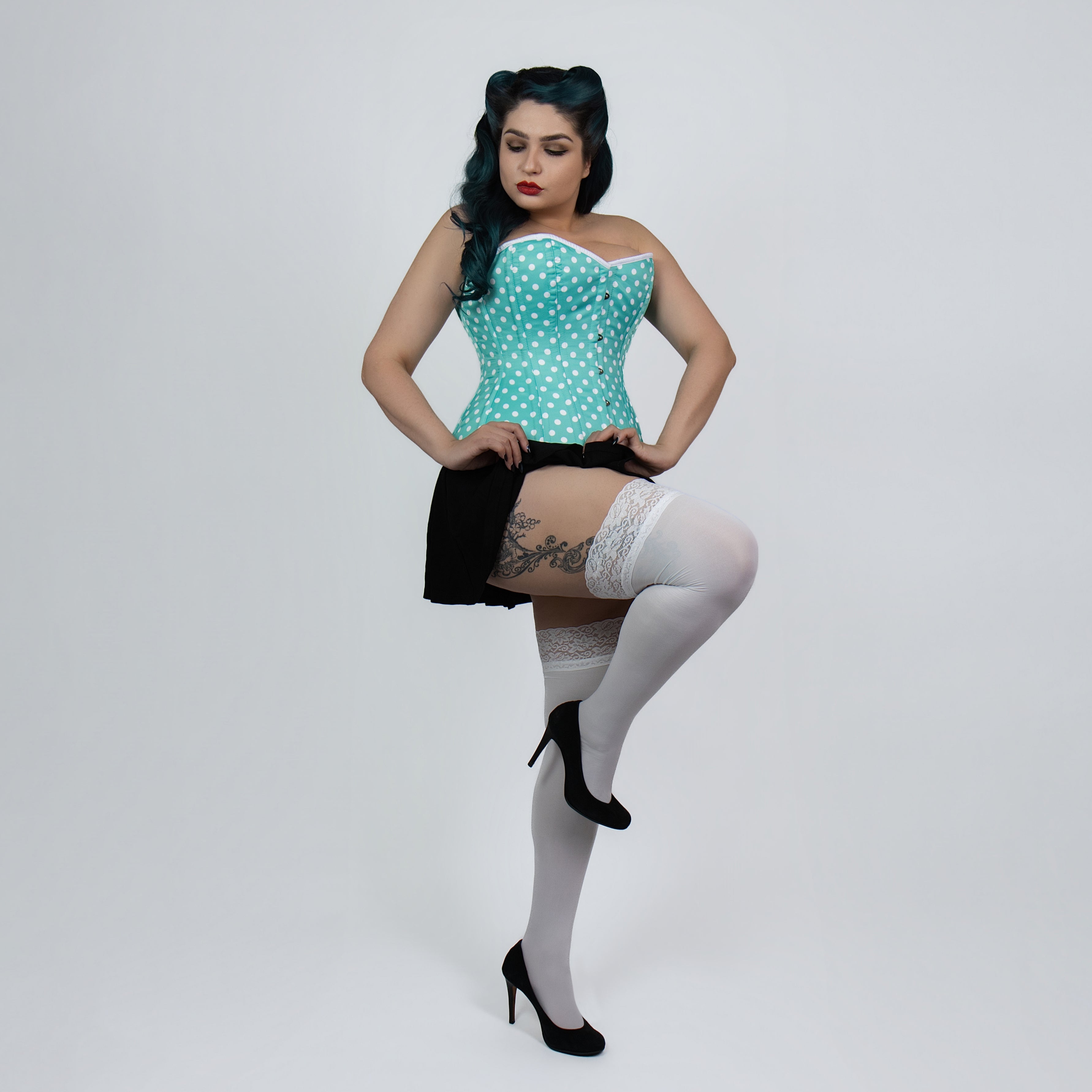 Jessica - Mint Green Polka Dot Pin Up Overbust Corset