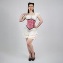 Mina - Double Steel Boned Pink Black Polka Dot Pin Up Corset