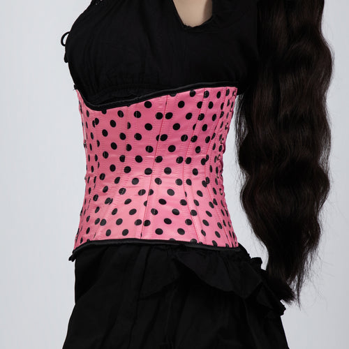 Anastasia - Black Pink Polka Dot Pin Up Waist Training Steel Boned Corset