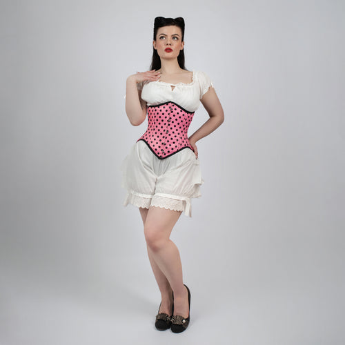 Mina - Double Steel Boned Pink Black Polka Dot Pin Up Corset