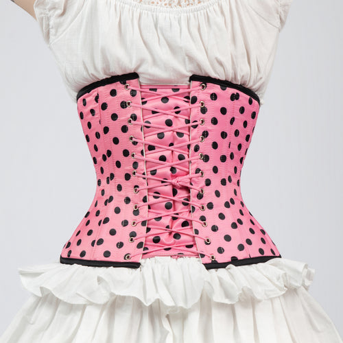 Mina - Double Steel Boned Pink Black Polka Dot Pin Up Corset