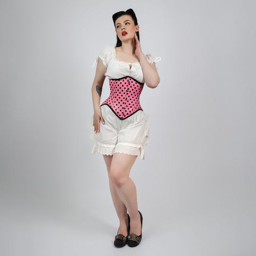 Mina - Double Steel Boned Pink Black Polka Dot Pin Up Corset