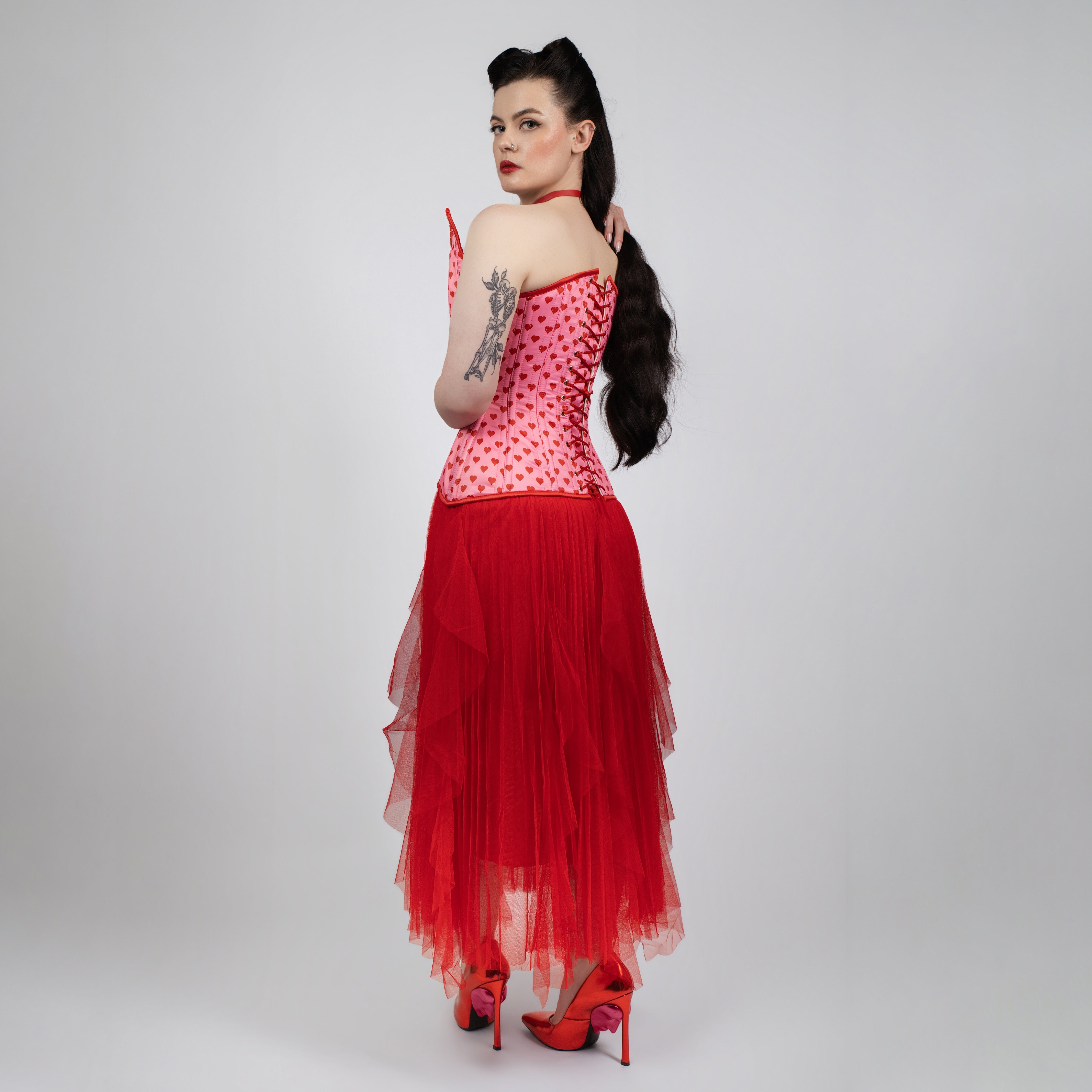 Quinn - Lestat shape - Double Steel Boned Pink Red Heart Pin-up Corset