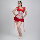 Susan - White Red Cherry Print Pin Up Corset with Adjustable Side Lacing