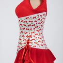 Susan - White Red Cherry Print Pin Up Corset with Adjustable Side Lacing
