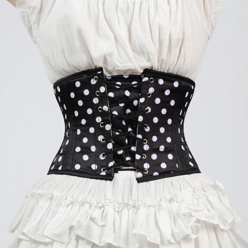 Lily - Black White Polka Dot Pin Up Steel Boned Waspie Corset
