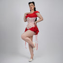 Susan - White Red Cherry Print Pin Up Corset with Adjustable Side Lacing